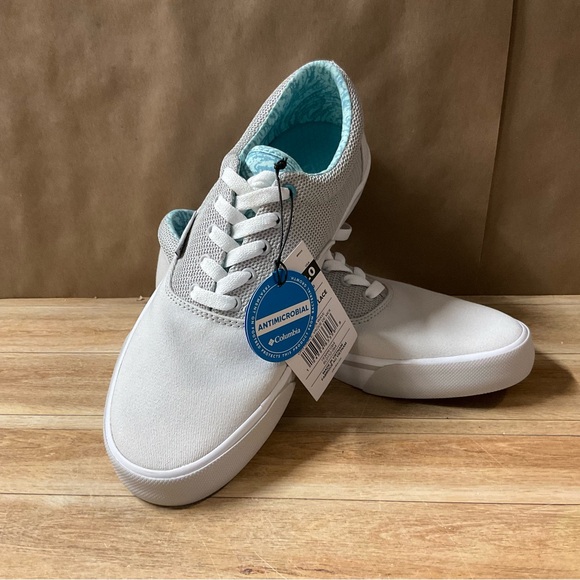 Women’s Columbia Slack Water PFG Lace Sneakers Boat Shoes Grey Ice Sea Wave Blue - Picture 2 of 16